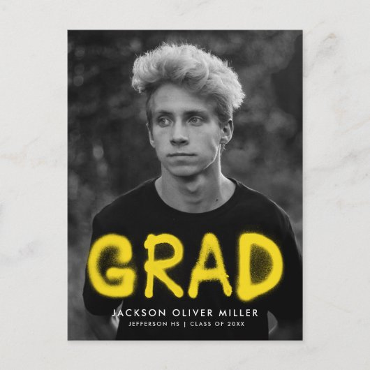Yellow Spray Paint Photo Graduparty Uitnodiging Briefkaart (Voorkant)