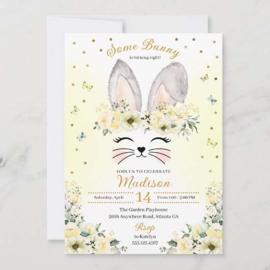 Yellow Spring Bunny Ears Flower Crothday Kaart (Voorkant)