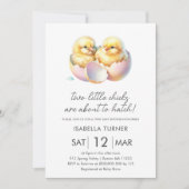 Yellow Spring Chicks Twin Baby shower Uitnodiging (Voorkant)