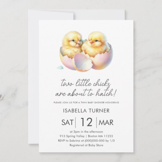 Yellow Spring Chicks Twin Baby shower Uitnodiging (Voorkant)
