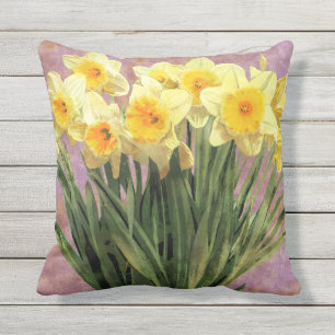 Yellow Spring Daffodils Rustic Lavender Buitenkussen