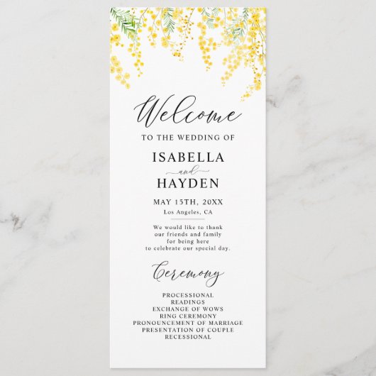 Yellow Spring Elegant Floral Wedding Flat Programm Programmakaart (Voorkant)
