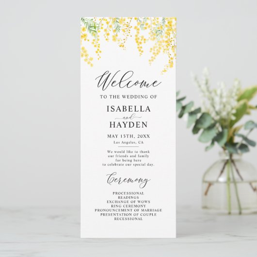 Yellow Spring Elegant Floral Wedding Flat Programm Programmakaart (Staand voorkant)