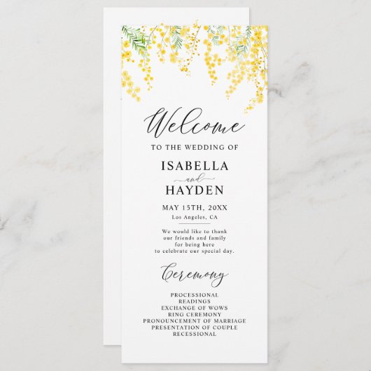 Yellow Spring Elegant Floral Wedding Flat Programm Programmakaart (Voorkant / Achterkant)
