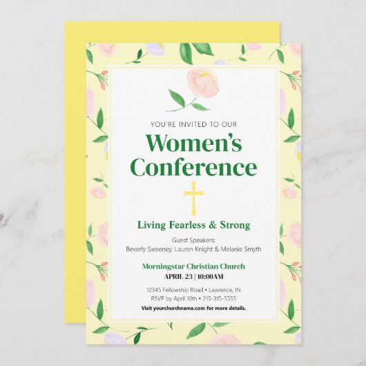 Yellow Spring Floral Women's Conference Invitation Kaart (Voorkant / Achterkant)