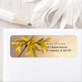 Yellow Spring Forsythia Bloemen Retouradres Etiket