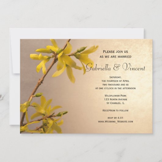 Yellow Spring Forsythia Wedding Kaart (Voorkant)