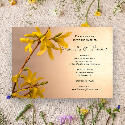 Yellow Spring Forsythia Wedding Kaart