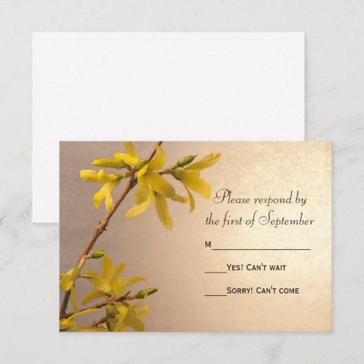 Yellow Spring Forsythia Wedding RSVP Response Kaar (Voorkant / Achterkant)