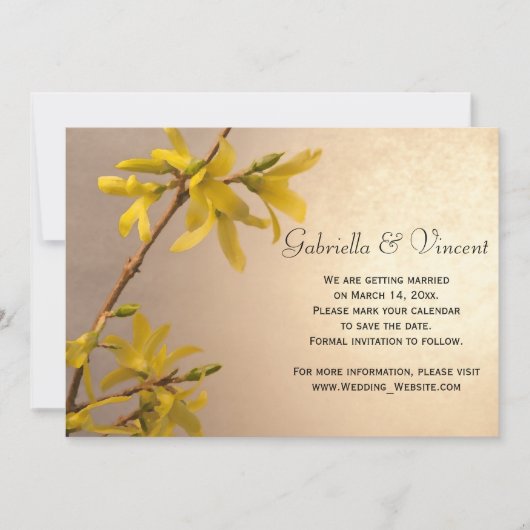 Yellow Spring Forsythia Wedding Save the Date Kaart (Voorkant)