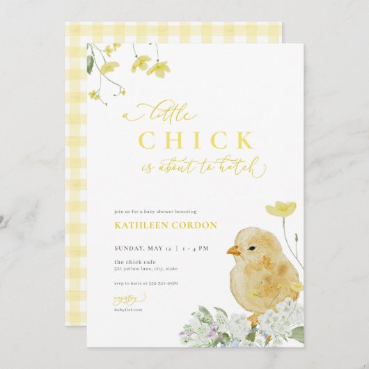 Yellow Spring Little Chick Baby shower Uitnodiging (Voorkant / Achterkant)