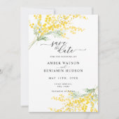 Yellow Spring Mimosa Floral Wedding Bewaar de datu Kaart (Voorkant)