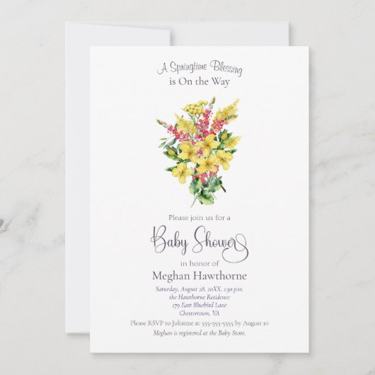 Yellow Springtime Florals Baby shower Kaart (Voorkant)