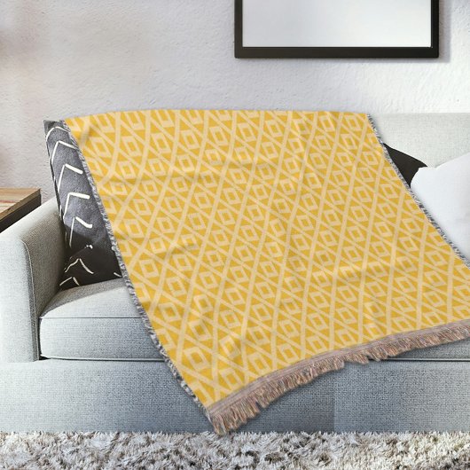 Yellow Square And Diamonds Pattern Throw Blanket Deken