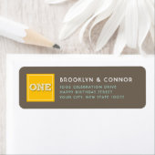 Yellow Square Sketch ONE Twins Birthday Party Etiket (Insitu)