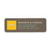 Yellow Square Sketch ONE Twins Birthday Party Etiket (Voorkant)