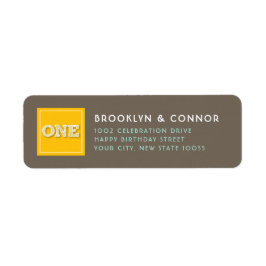 Yellow Square Sketch ONE Twins Birthday Party Etiket