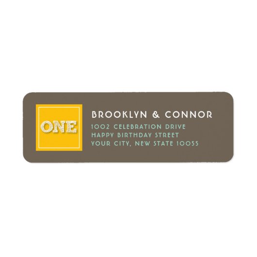 Yellow Square Sketch ONE Twins Birthday Party Etiket (Voorkant)