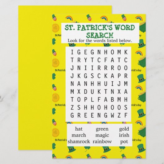 Yellow St. Patrick's woordzoekdocument (Voorkant / Achterkant)