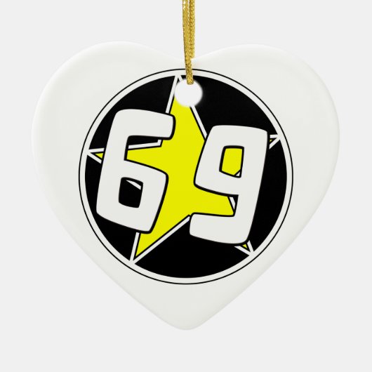 Yellow Star 69 Keramisch Ornament (Voorkant)