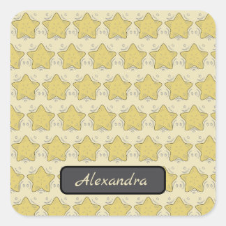 Yellow Star Applique Patchwork Vierkante Sticker