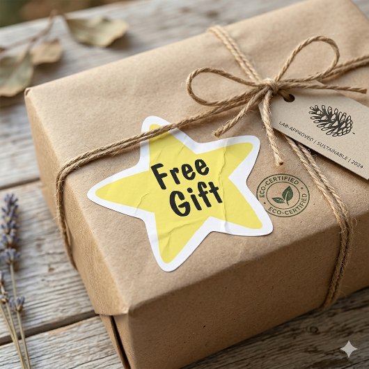 Yellow Star “Free Gift” Packaging Eco-Friendly Lab Ster Sticker