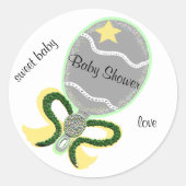 Yellow Star Rattle Baby shower ronde Stickers (Voorkant)
