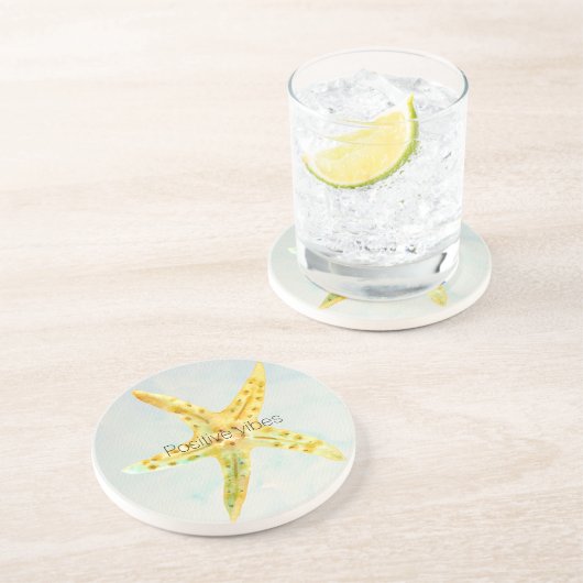 Yellow Starfish Beach Onderzetter (Zijkant)