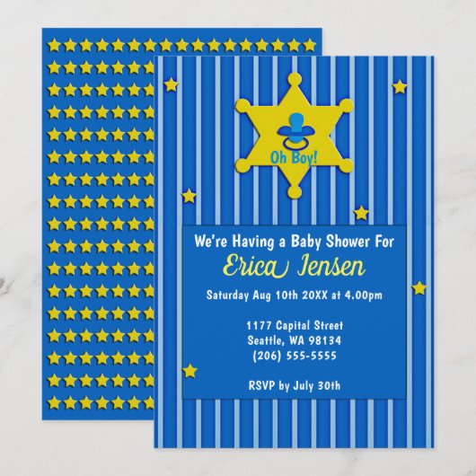 Yellow Stars and Pacifier Baby Boy Shower Kaart (Voorkant / Achterkant)