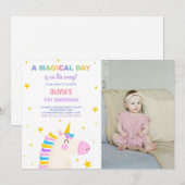 Yellow Stars Eenhoorn Verjaardag Uitnodigingen een (Voorkant / Achterkant)