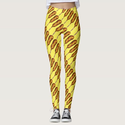 Yellow State Fair Corn Dog Corndog Mustard Hot Dog Leggings (Voorkant)