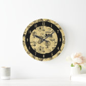 Yellow Steampunk Pattern Wall klok (Huis)