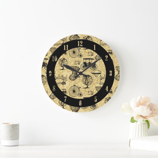 Yellow Steampunk Pattern Wall klok (Huis)