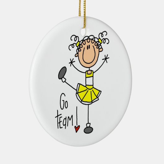 Yellow Stick Figuur Cheerleader T-shirts en cadeau Keramisch Ornament (Rechts)