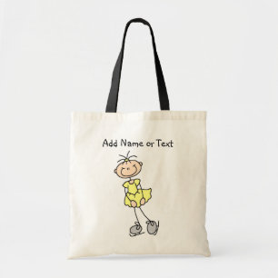 Yellow Stick Figuur Girl Ice Skater Gepersonalisee Tote Bag