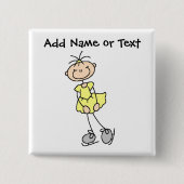 Yellow Stick Figuur Ice Skater Button (Voorkant)