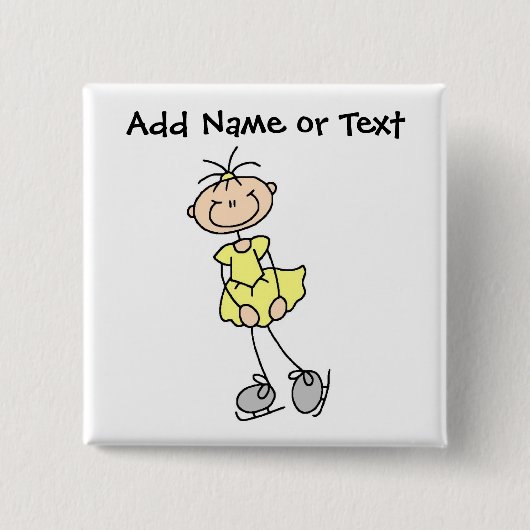 Yellow Stick Figuur Ice Skater Button (Voorkant)