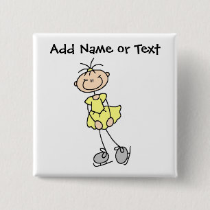 Yellow Stick Figuur Ice Skater Button