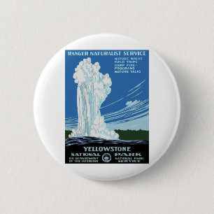 Yellow Stone Park - Old Faithful Geyser Ronde Button 5,7 Cm