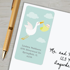 Yellow Stork Bundle Baby shower retouradres Etiket