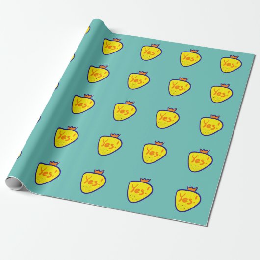 Yellow strawberry cadeaupapier (Uitgerold)