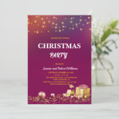 yellow String Lights Purple Christmas Party Kaart (Staand voorkant)