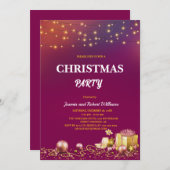 yellow String Lights Purple Christmas Party Kaart (Voorkant / Achterkant)