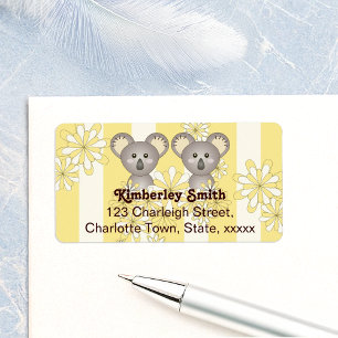 Yellow Stripe Baby Koala Twin Kinder Return Addres Etiket