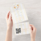 Yellow Stripe Crest Bow Monogram Spring Wedding All In One Uitnodiging (Afscheurbaar)