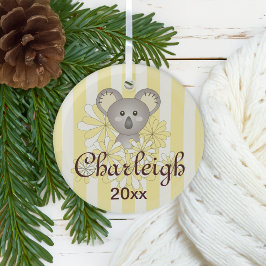 Yellow Stripe Cute Baby Koala Kinder Glas Ornament