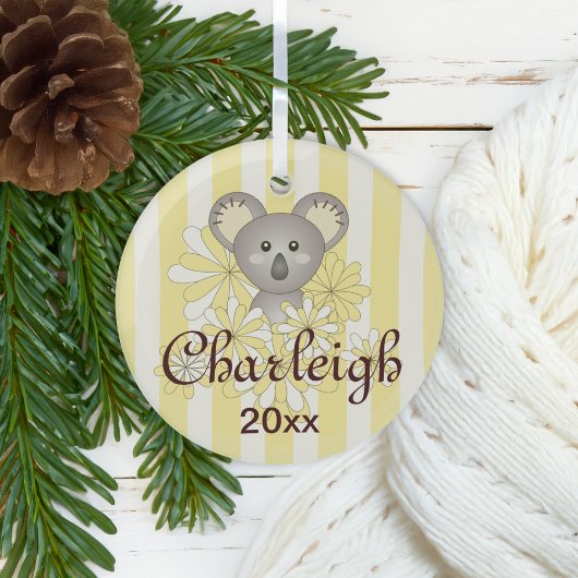 Yellow Stripe Cute Baby Koala Kinder Glas Ornament