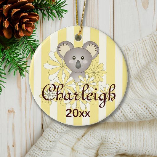 Yellow Stripe Cute Baby Koala Kinder kerst Keramisch Ornament