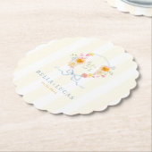 Yellow Stripe Floral Crest Monogram Spring Wedding Kartonnen Onderzetters (Gekanteld)