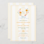 Yellow Stripe Floral Crest Spring Monogram Wedding Kaart (Voorkant / Achterkant)